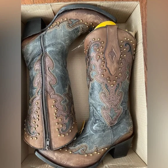 Corral Brown and Gray Embellished Heeled Boots - Picture 10 of 16